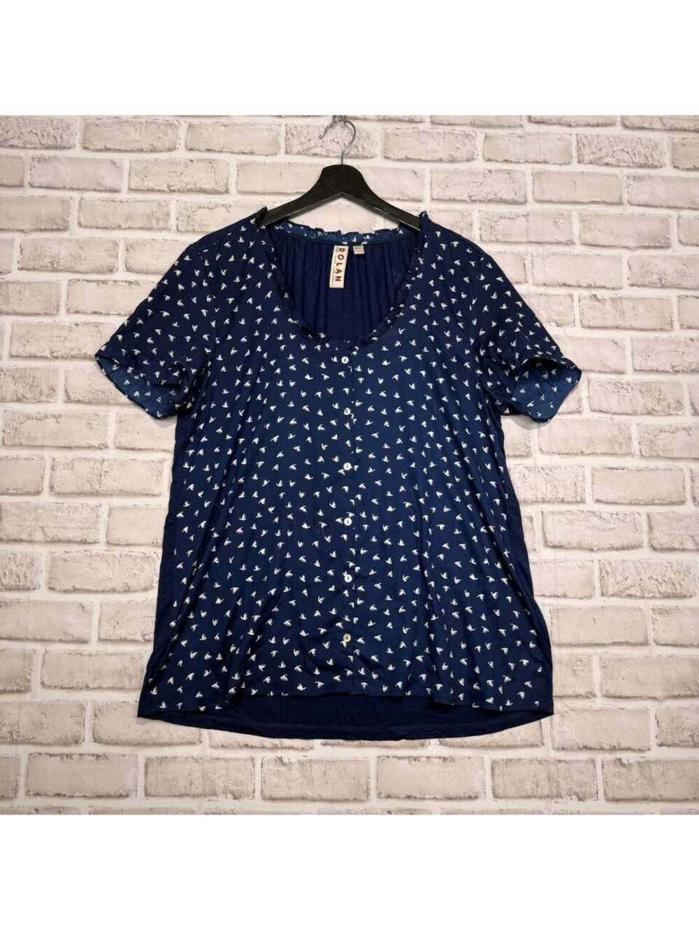 Dolan Left Coast Navy Blouse Birds Anthropologie Women's M